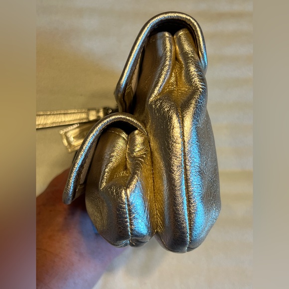 COACH Metallic Gold Leather Wristlet Clutch With Two Turn Lock Compartme… - Picture 5 of 13